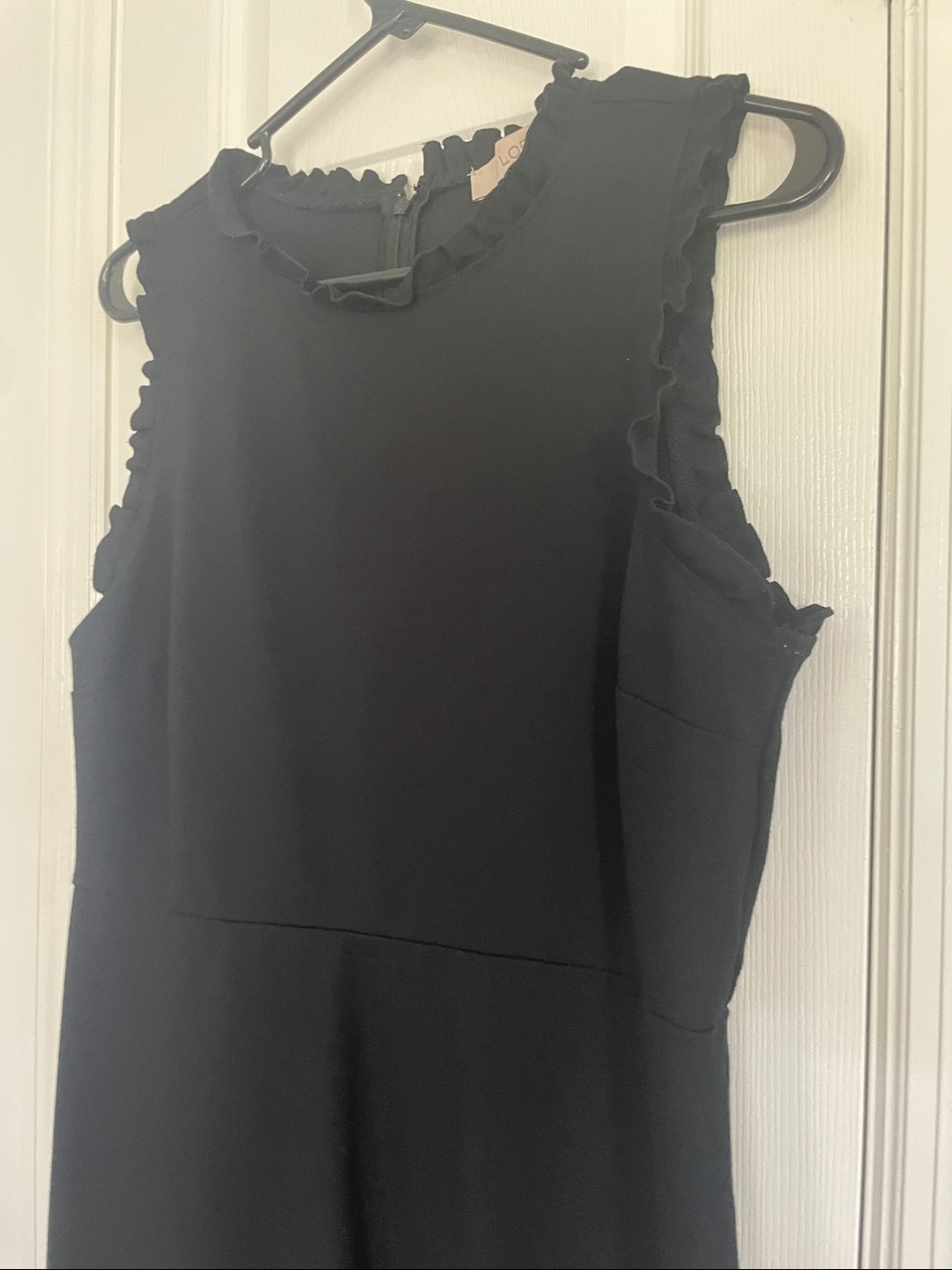LOFT Black Sleeveless Ruffle-Trim Shift Dress in size 12Petite - Picture 4 of 6